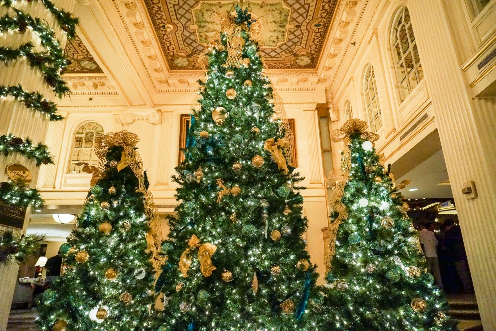 Christmas trees in Hotel Monteleone's lobby.