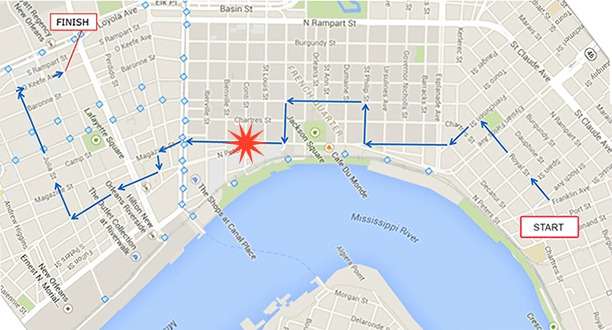 Krewe du Vieux parade route at Bienville House