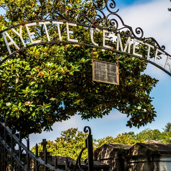 Detail of The Entrance Gate To New Orleans Most Famous Cemetery on a Summer day