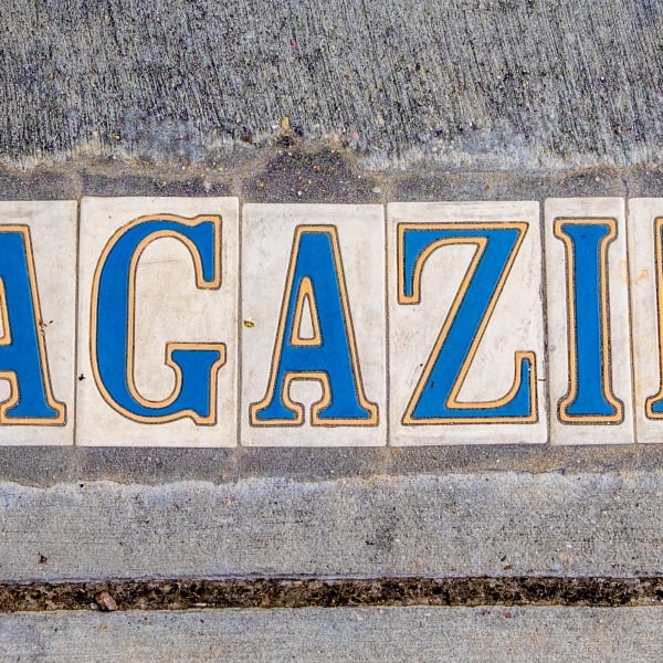 Tiled sidewalk sign for Magazine Street in New Orleans, Louisiana