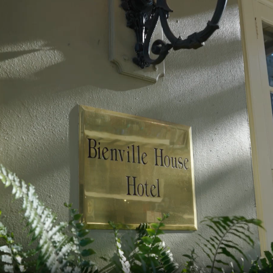 A brass plaque reading